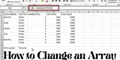 How to change an array in excel